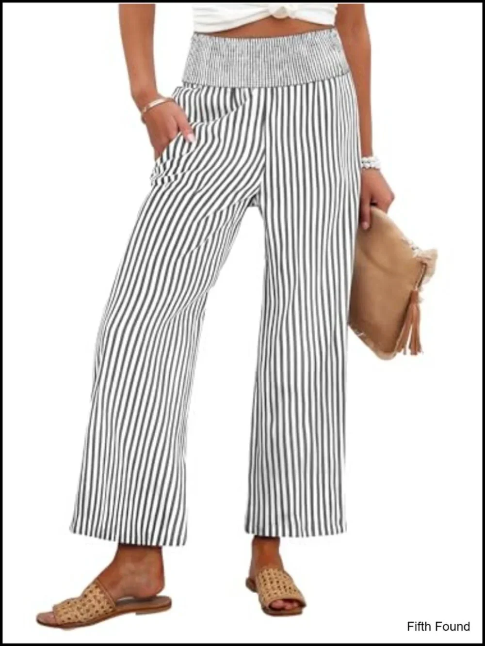 Wide Leg Smocked High Waisted Cropped Pajama Bottoms with Pockets Loose Fit